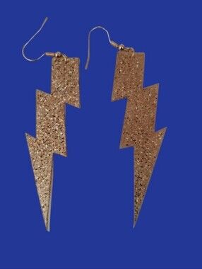 Gold Glitter Lightning Bolt Drop Earrings